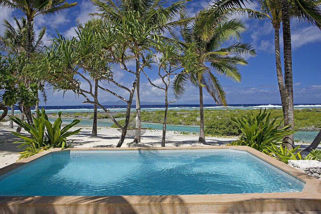 French Polynesia, Leeward archipelago, Bora Bora island, Luxury Hotel resort Saint-Regis, private swimming pool