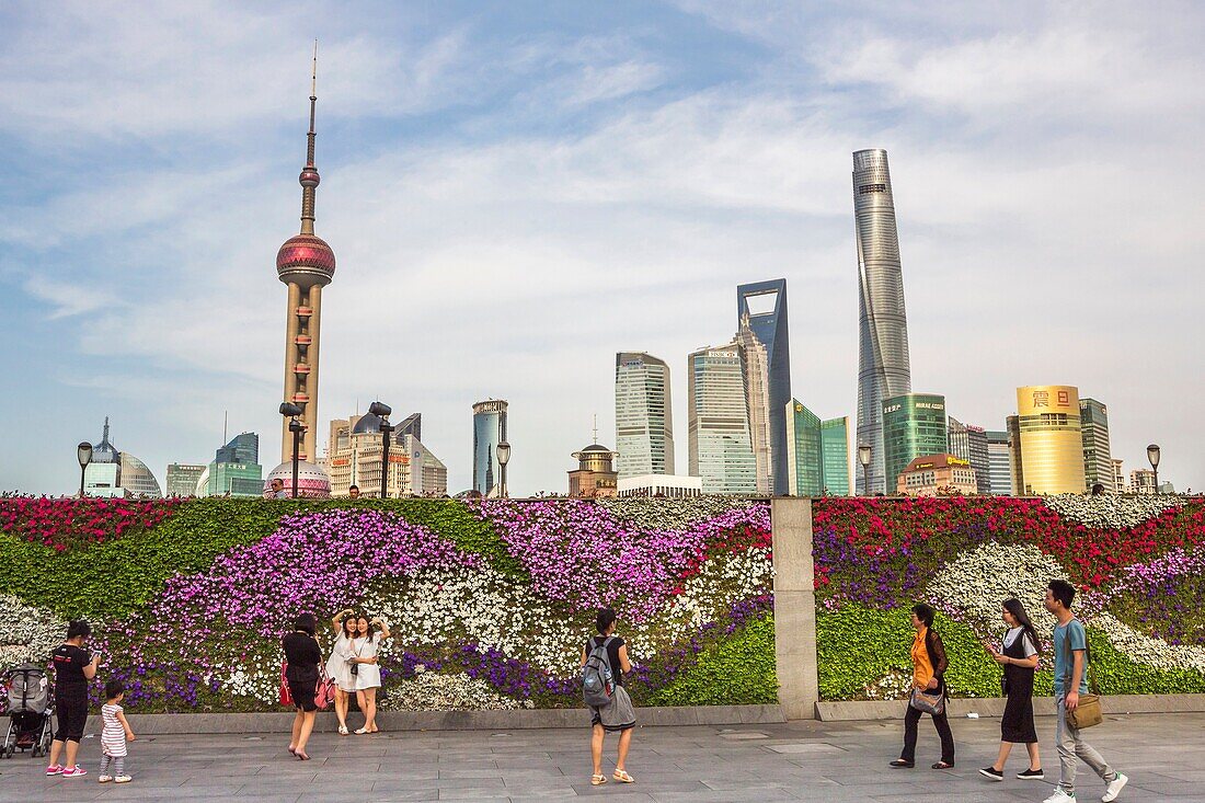 China, Shanghai City,Pudong District skyline,Jinmao,World Financial Center and Shanghai Tower.