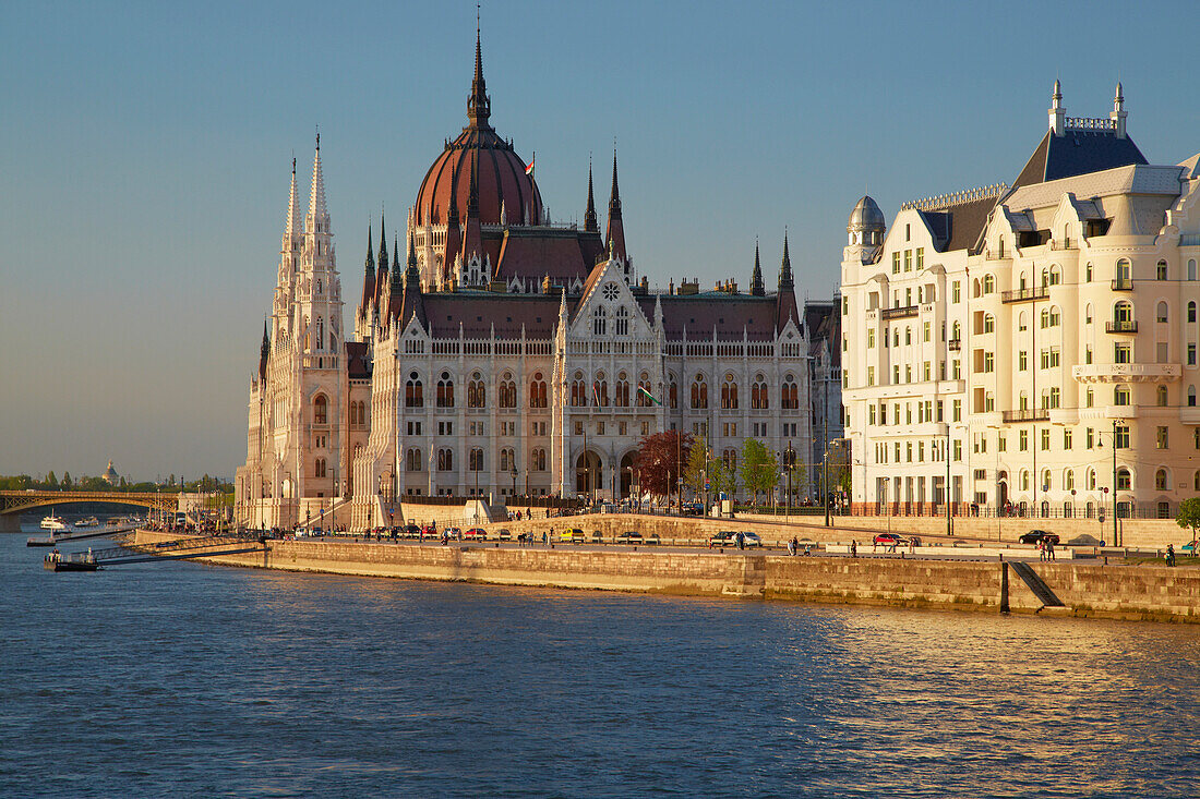 Budapest , Houses of Parliament at Pest , River Danube , Hungary , Europe