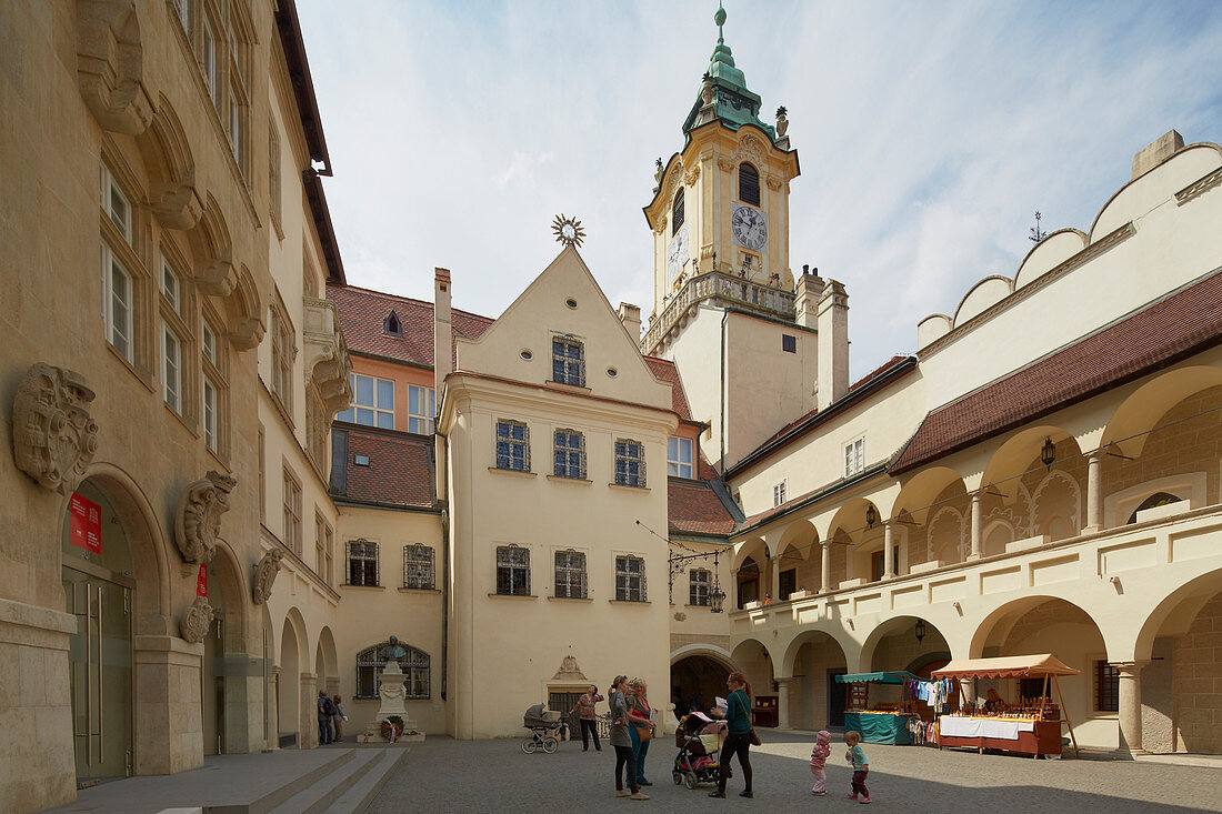 Yard of the old Town Hall at Bratislava (Pressburg) on the river Danube , Slovakia , Europe