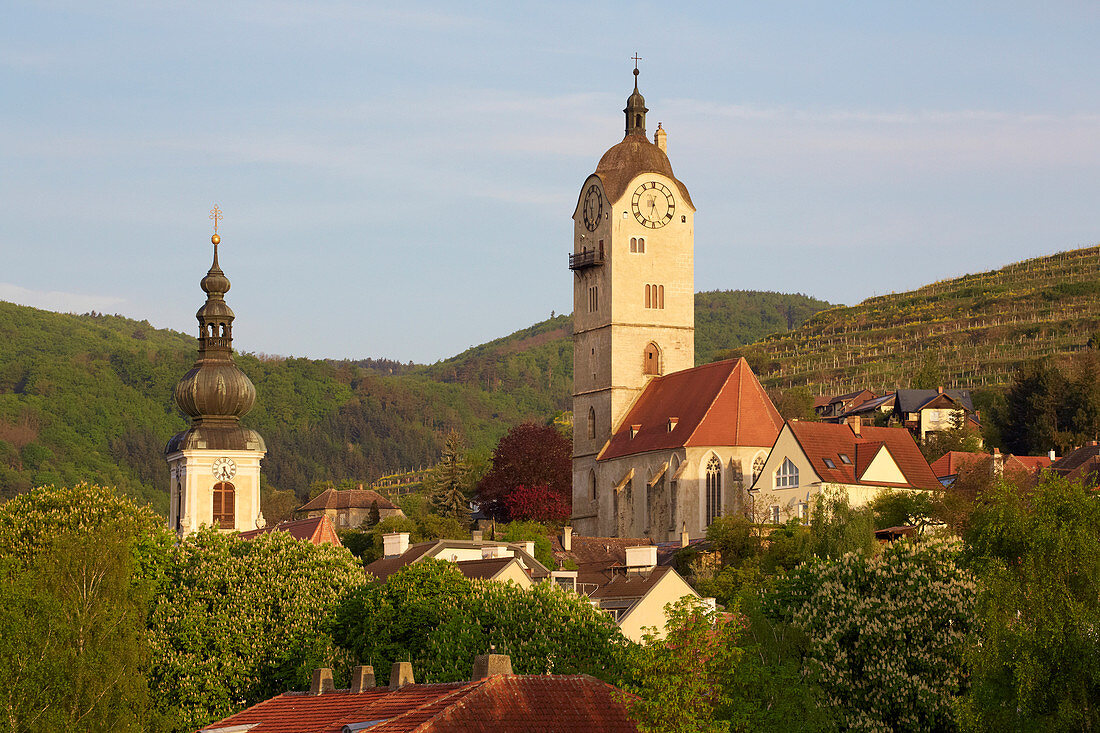 Church St. Nikolaus and Frauenbergkirche at Krems - Stein , Wachau , River Danube , Niederösterreich , Lower Austria , Austria , Europe