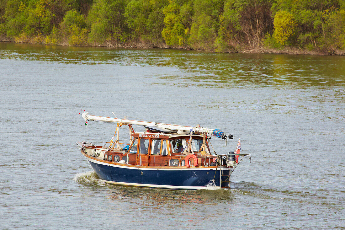 Sailing boat on the river Danube near Budapest , Hungary , Europe