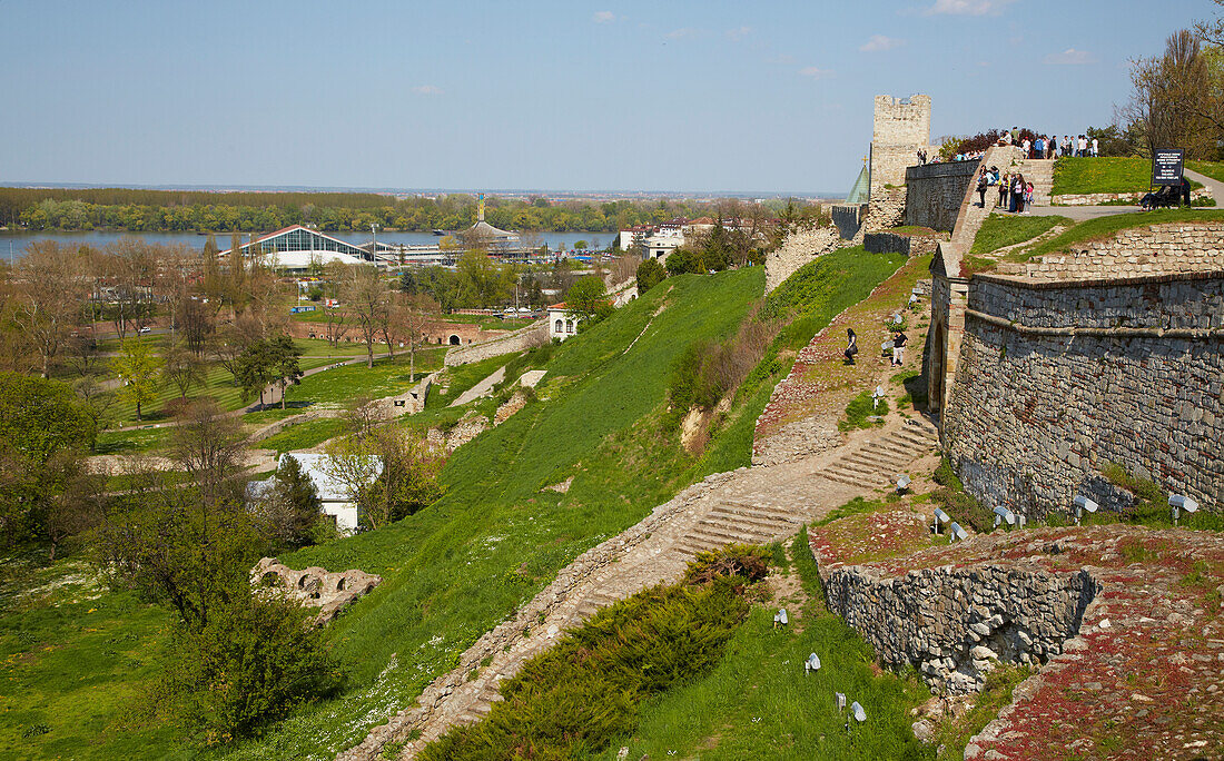 Belgrad , View from Kalemegdan Fortress at the confluence of the rivers Save and Danube , Serbia , Europe