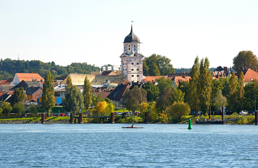 View at city gate of Vilshofen on the river Danube , Bavaria , Germany , Europe