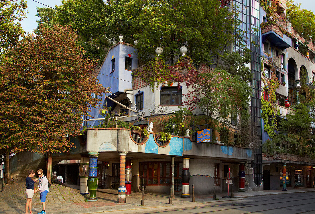 Hundertwasserhaus at Vienna on the river Danube , Austria , Europe