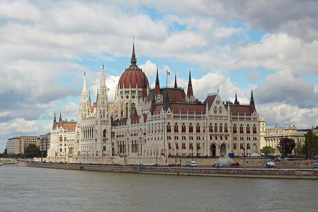 Houses of Parliament at Pest , Budapest , River Danube , Hungary , Europe
