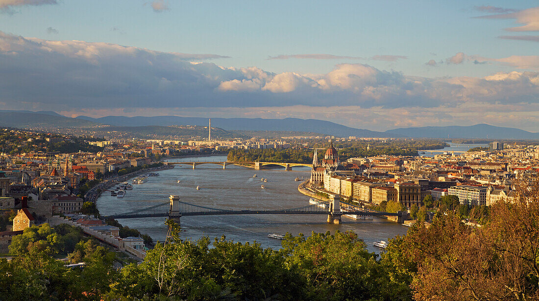 Budapest , View from the Gellertberg at Budapest , River Danube , Hungary , Europe