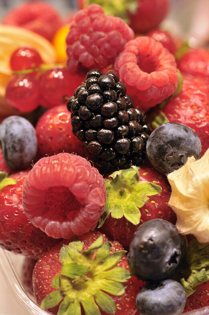 Berries for sale at La Boqueria market, Barcelona. Catalonia, Spain