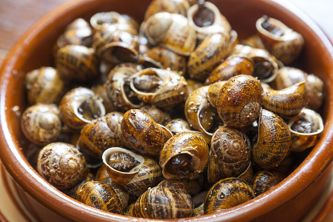 Snails. Restaurant Bonay.Peratallada. Girona, Costa Brava, Spain.