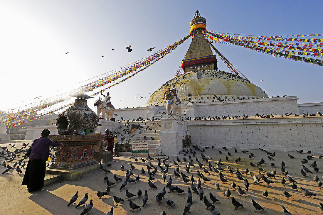 Nepal. Tibetan Buddhist stupa at Boudha, Kathmandu.