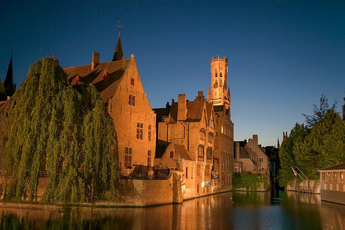 Bruges at night, West Flanders, Belgium.