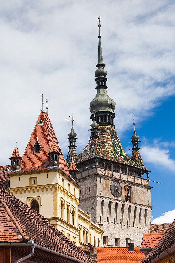 Romania, Transylvania, Sighisoara, clock tower, built in 1280, daytime.