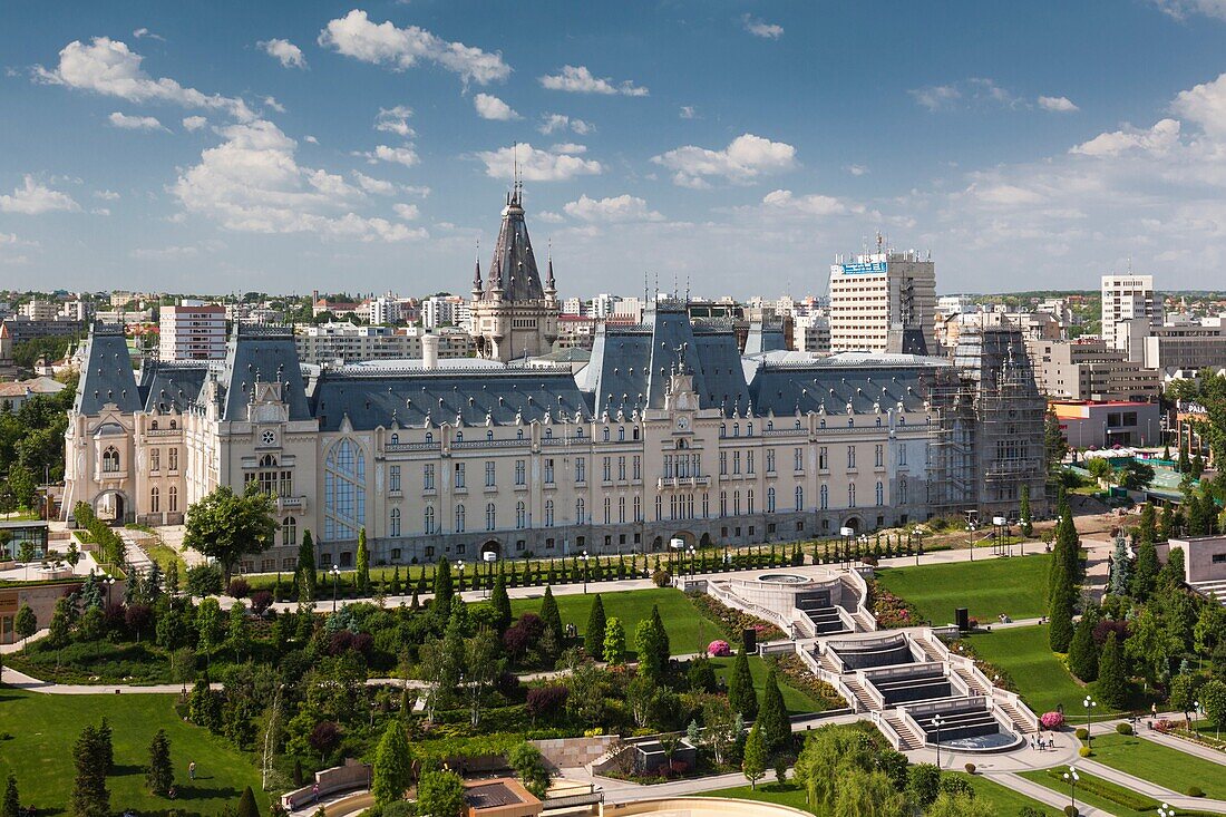 Romania, Moldovia Region, Iasi, Palace of Culture, elevated view.