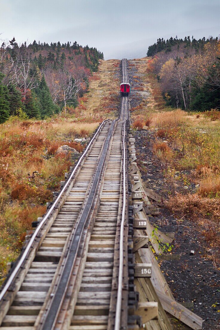 USA, New Hampshire, White Mountains, Bretton Woods, The Mount Washington Cog Railway, train to Mount Washington, fall.