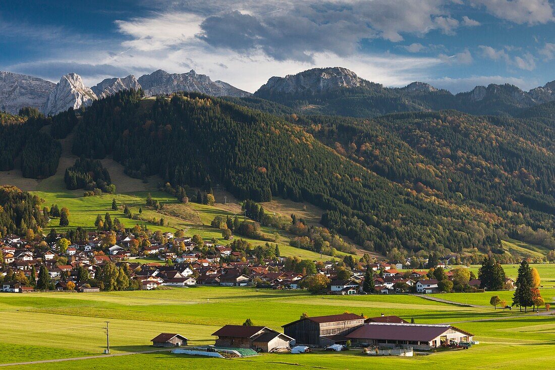 Germany, Bavaria, Berghof, alpine landscape, elevated view.