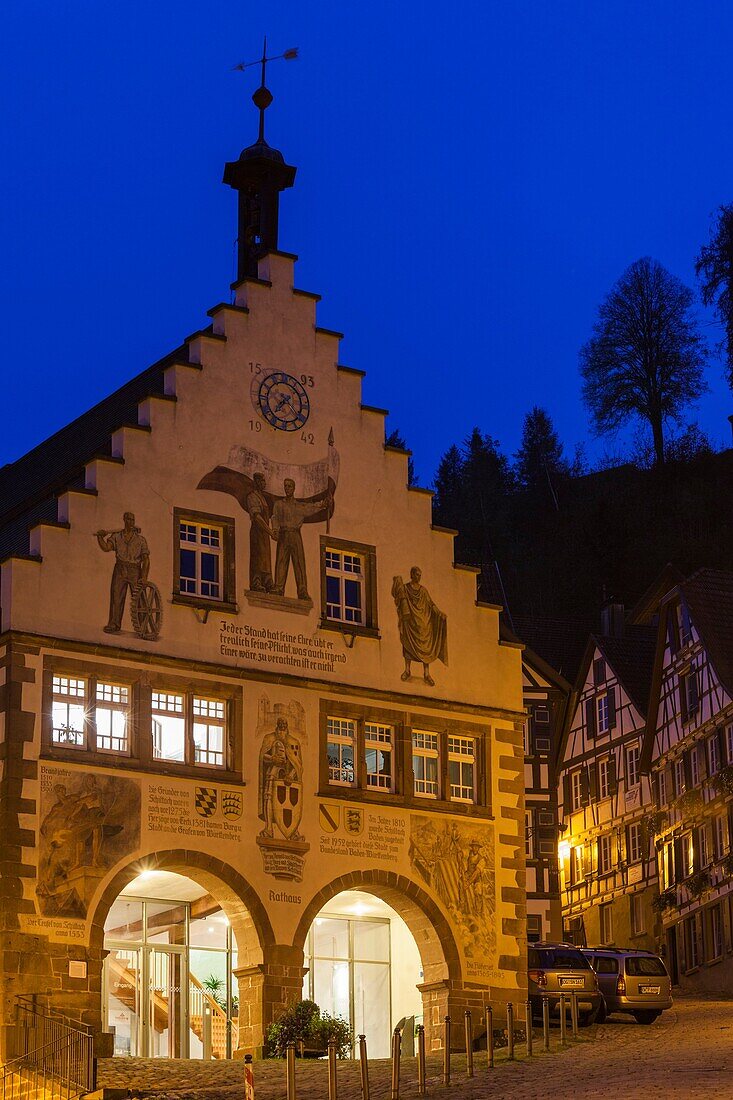 Germany, Baden-Wurttemburg, Black Forest, Schiltach, town hall, dawn.