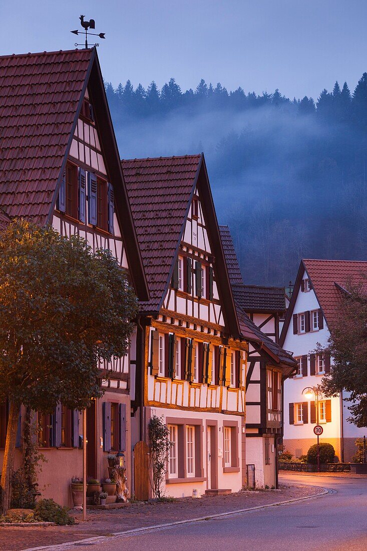 Germany, Baden-Wurttemburg, Black Forest, Schiltach, traditional building details, dawn.