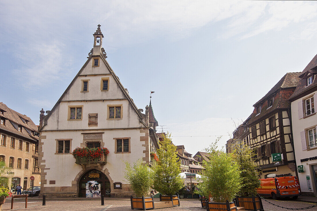 France,Bas Rhin,Obernai,market square,the old corn exchange house.