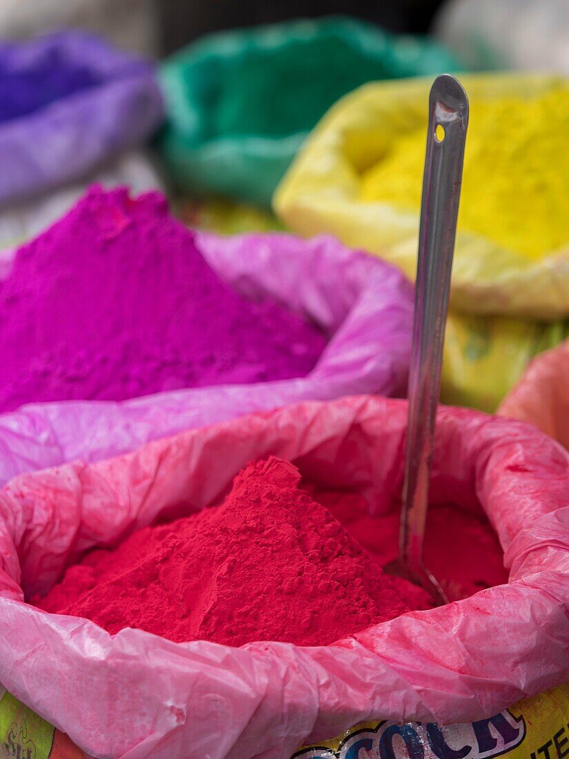 Holi powder paint for sale, the festival of colors, Udaipur, Rajasthan, India