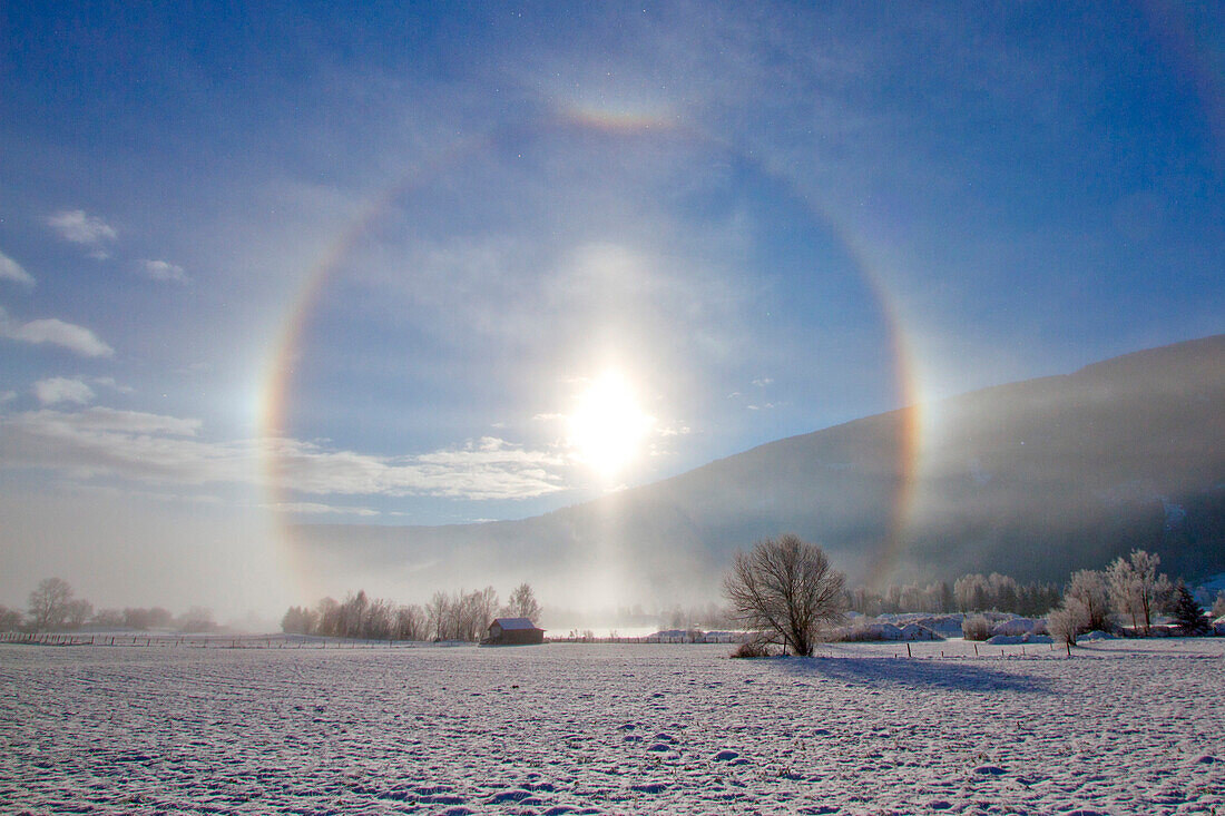 Sankt Michael, Austria. Winter halo in a cold winter morning in Austria.