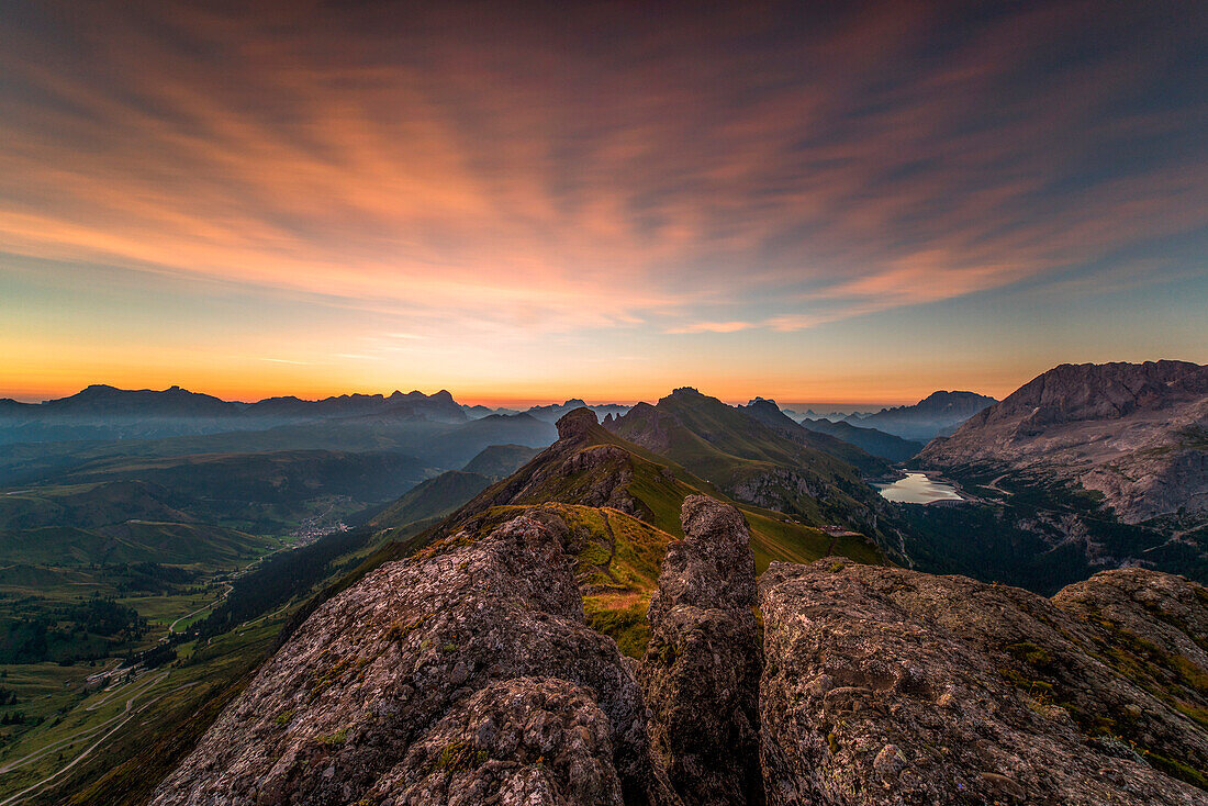 Sunrise towards Fedaia lake