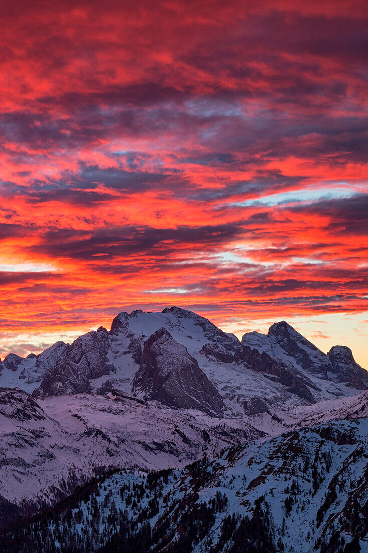 Marmolada group from Giau Pass, Dolomites, San Vito di Cadore, Belluno, Veneto, Italy.