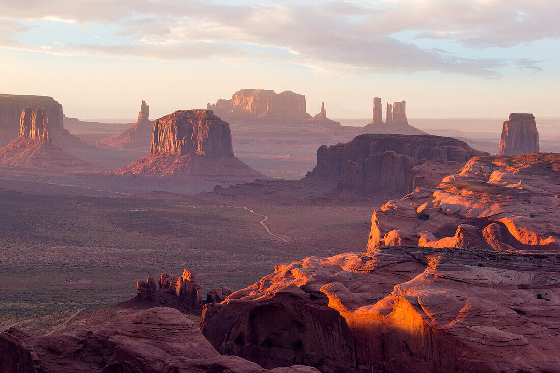 Utah - Ariziona border, panorama of the Monument Valley from a remote point of view, known as The Hunt's Mesa