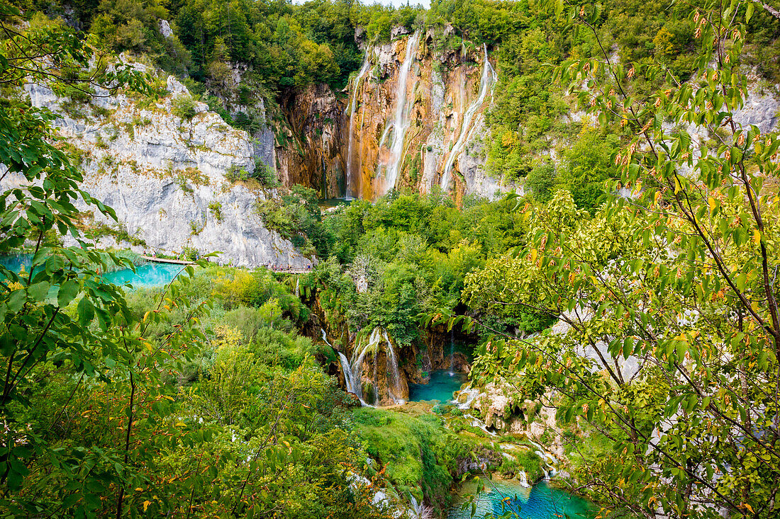 Plitvice Lakes, Croatia, Europe. Ponds and falls in the green vegetation