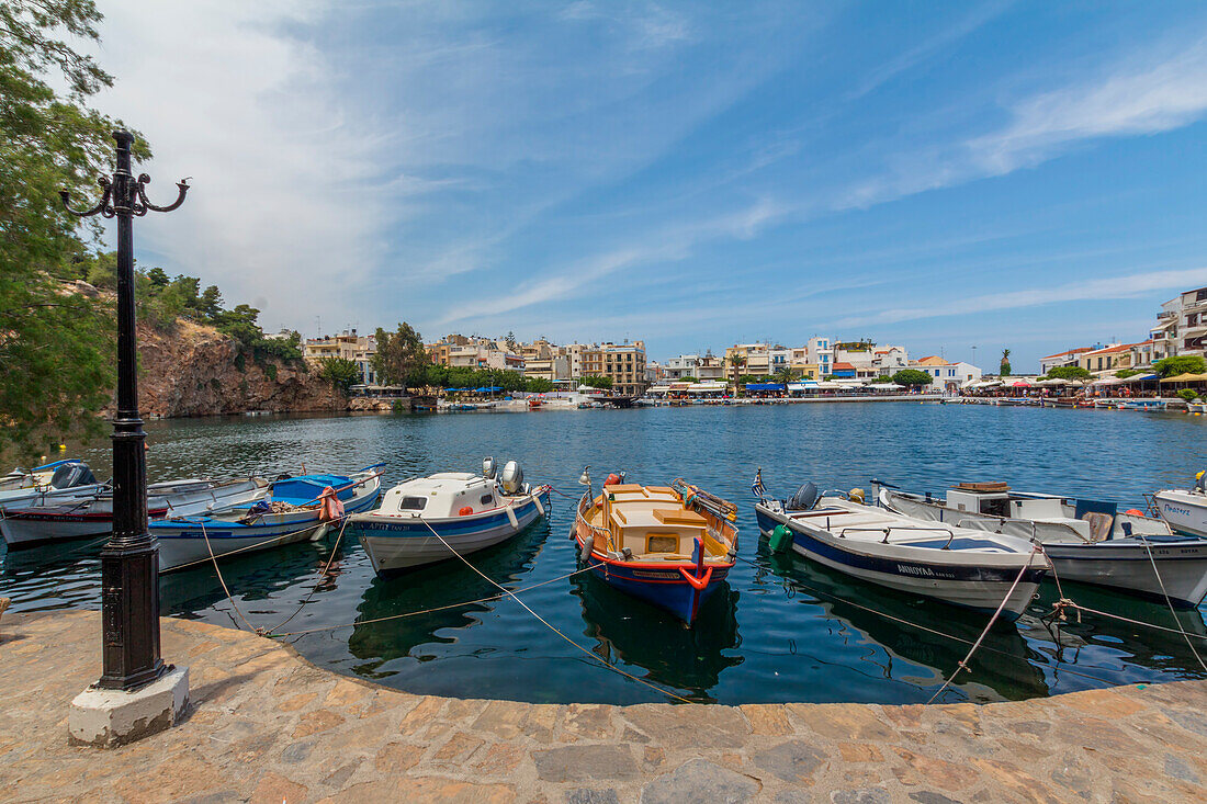 Boats moored in the port of Agios Nikolaos, Crete, Greece