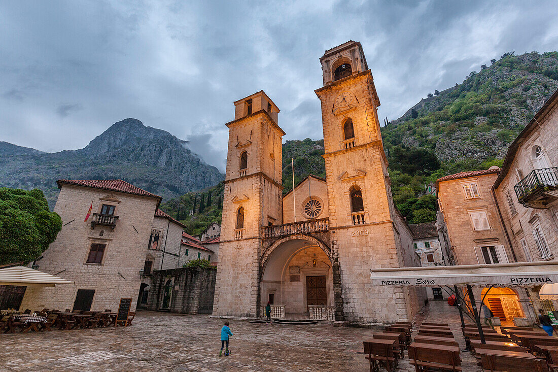 Cathedral of St. Tryphon, view of the exterior facade, Kotor old city, Montenegro