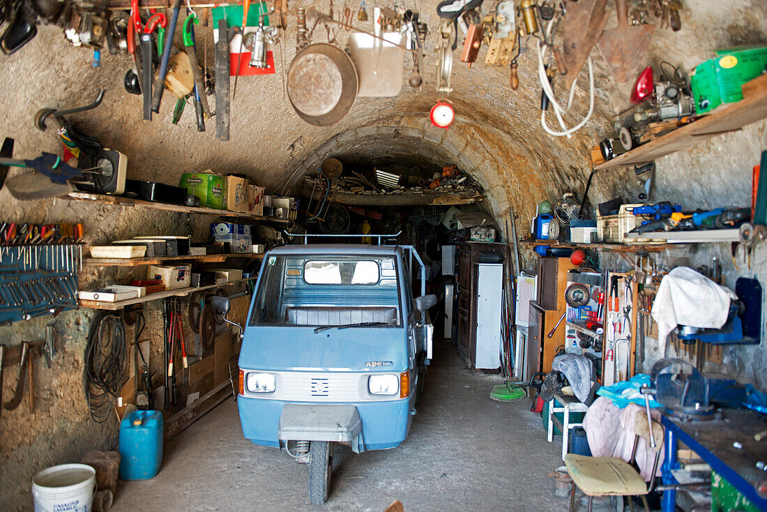 A garage in Roccacasale, hewn into the rock