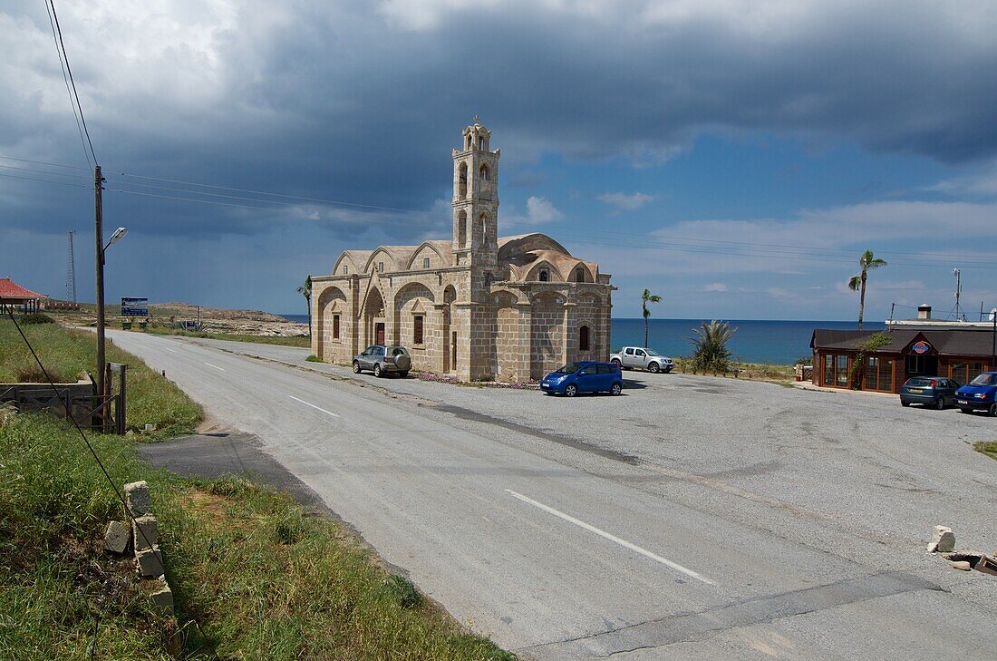 Ayos Thyrsos church overlooking the sea, Karpaz Peninsula, North Cyprus