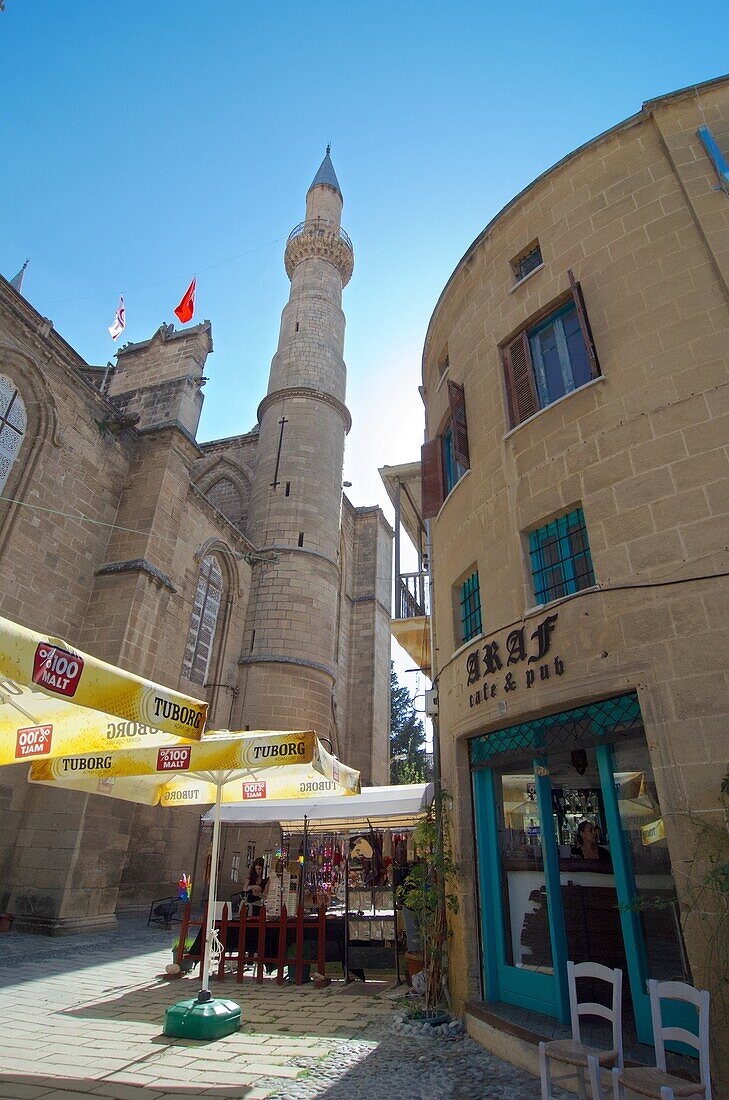 Bar next to the Selimiye  Mosque, former St.-Sophie-Cathedral,  Lefkosa, Nicosia, North Cyprus