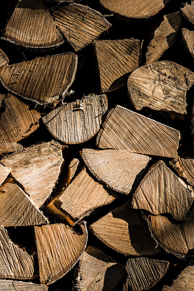 Woodpile for the chimney on a house, Radein, South Tyrol, Alto Adige, Italy