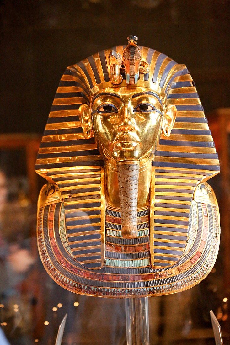 Death mask of Tutankhamen after repair the chain, Egyptian Museum Cairo Egypt
