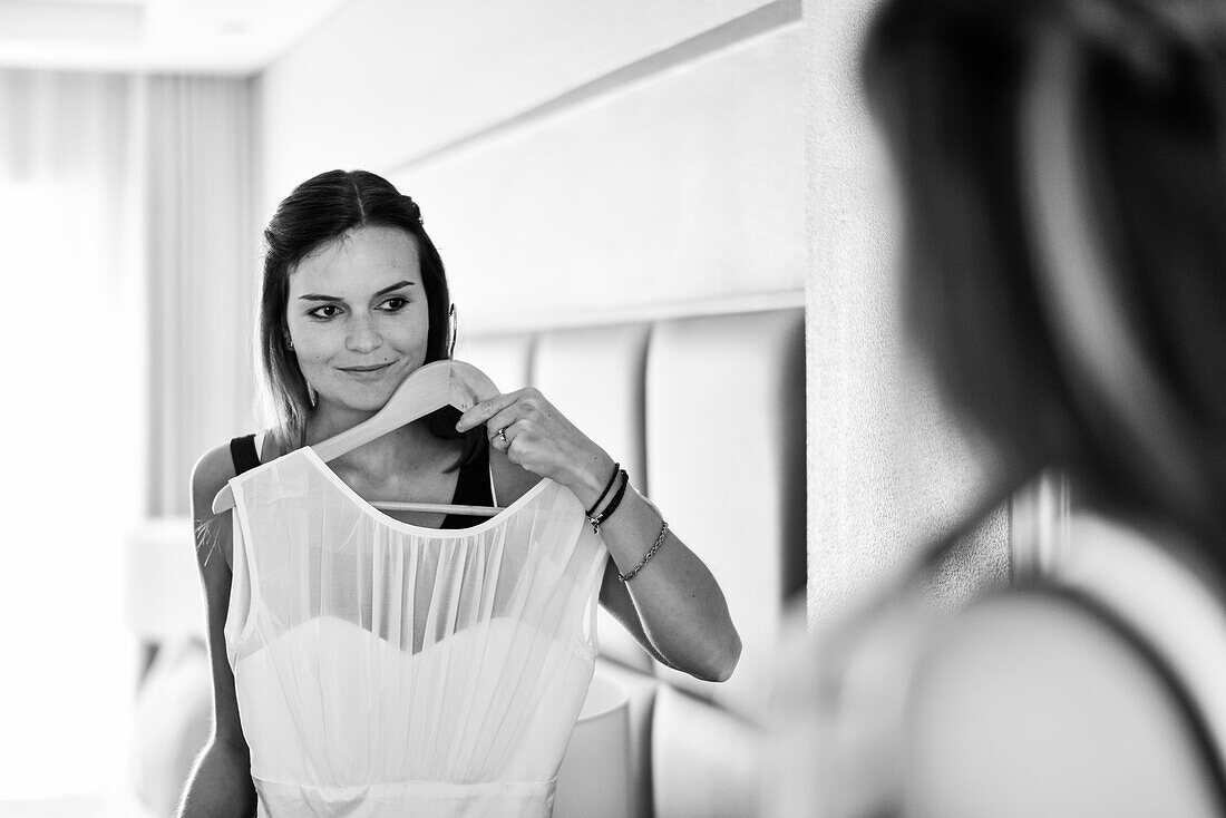 Bride at wedding preparations in  Vale do Lobo, Algarve, Portugal