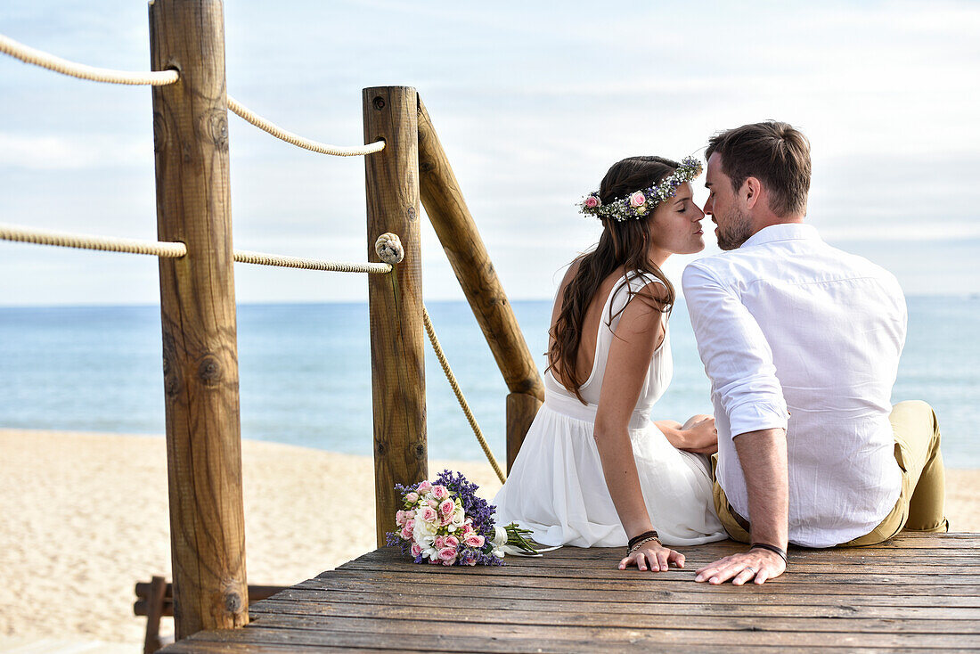 Wedding couple at the beach of  Vale do Lobo, Algarve, Portugal