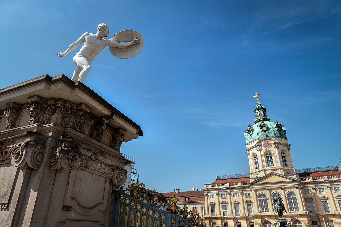 statue at entrance of Charlottenburg Castle, Berlin, Germany