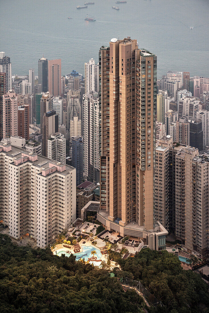 view at luxurious residential towers with pool, Mid-Levels, Hongkong, China, Asia