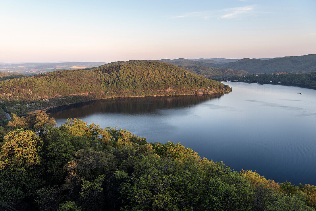 Edersee Panorama von Burg Waldeck, Nationalpark Kellerwald-Edersee, Hessen, Deutschland