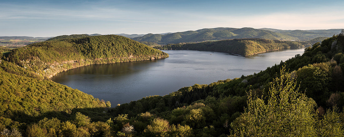 Edersee Panorama von Burg Waldeck, Nationalpark Kellerwald-Edersee, Hessen, Deutschland