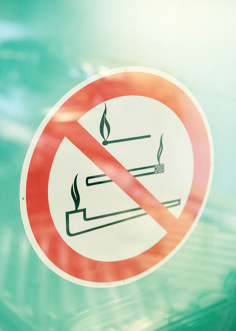anti smoking sign showing a pipe, cigarette and match, toy manufacturer Weizenkorn, Basel, Switzerland