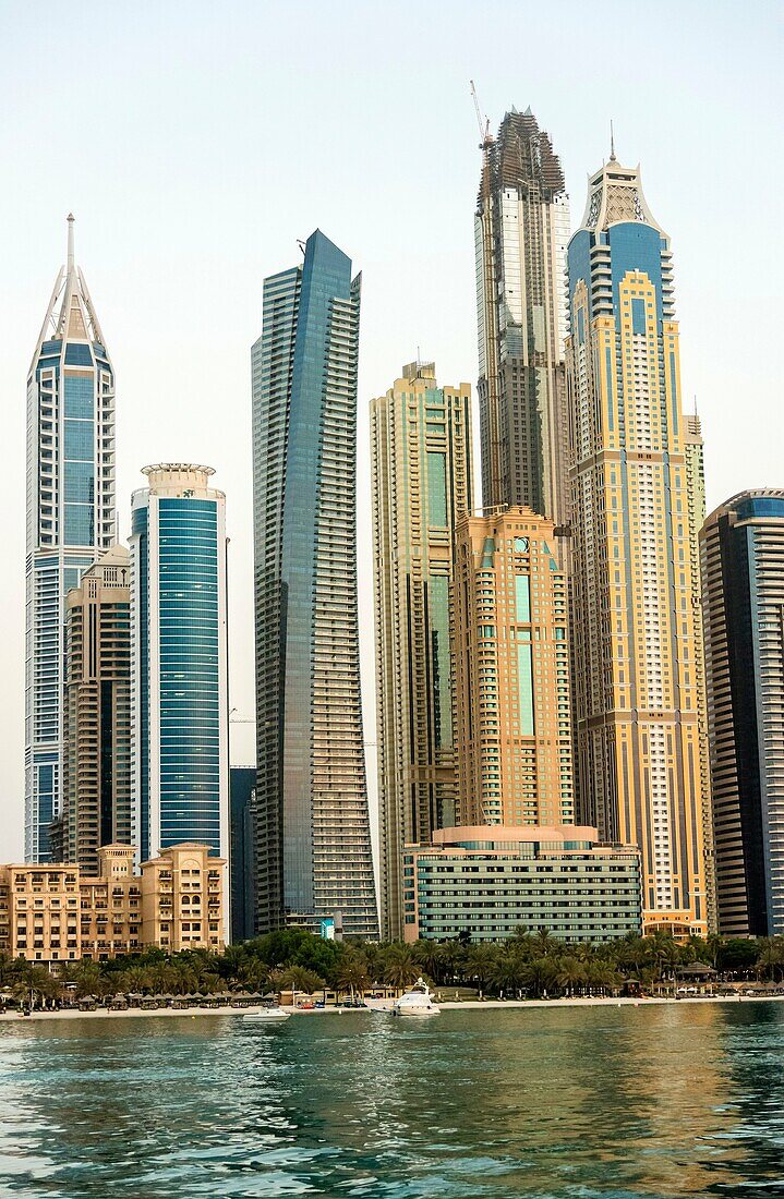 Skyline of skyscrapers at Marina district in Dubai United Arab Emirates