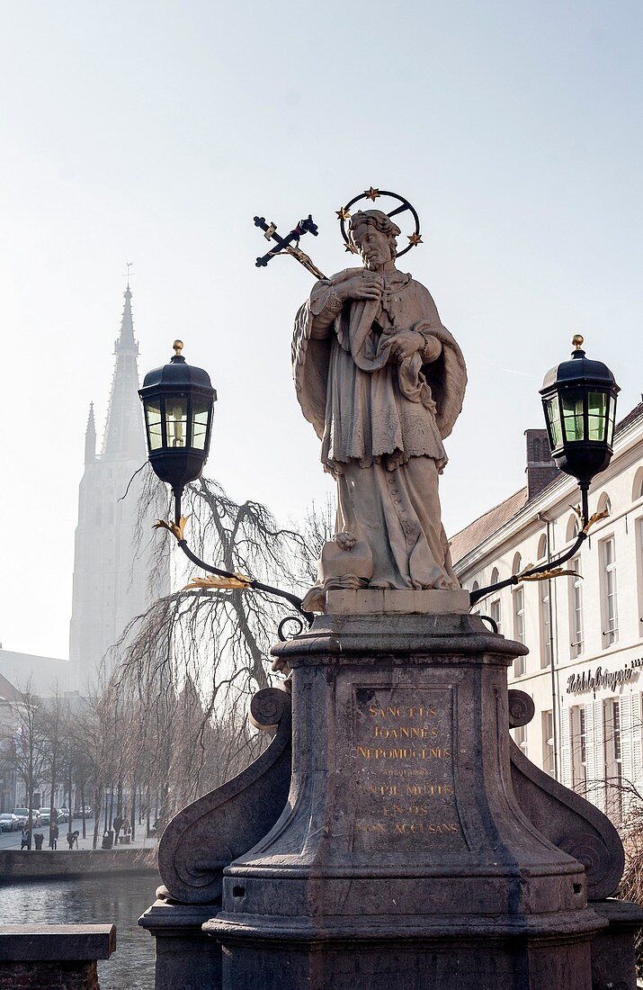 Johannes van Nepomuk (Sanctus Joannes Nepomucenus) sculpture, Bruges, Belgium.