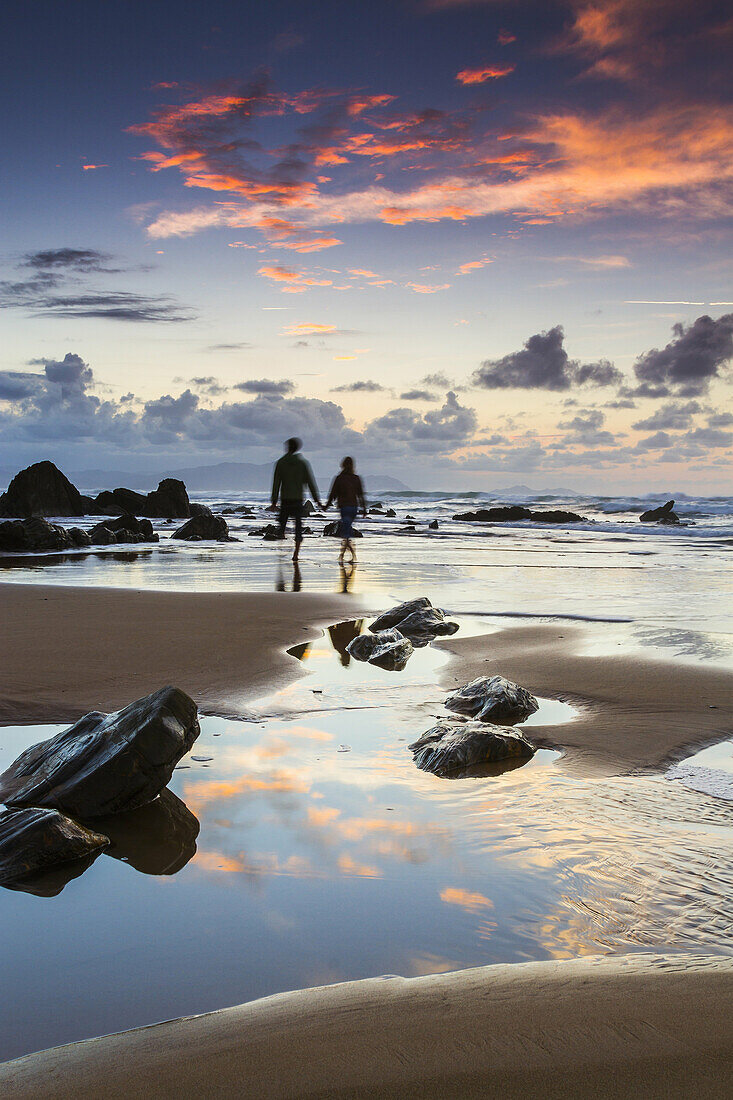 Barrika beach at sunset. Biscay, Basque Country, Spain.