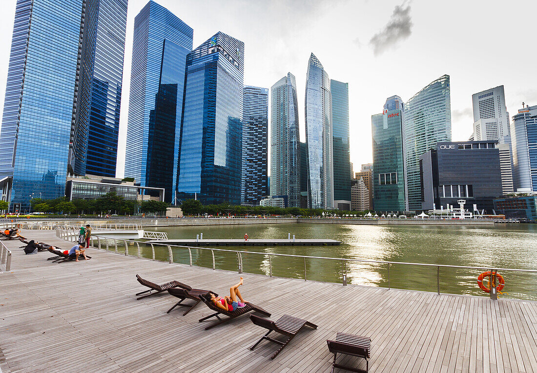 Skyscrapers and promenade. Singapore, Asia.