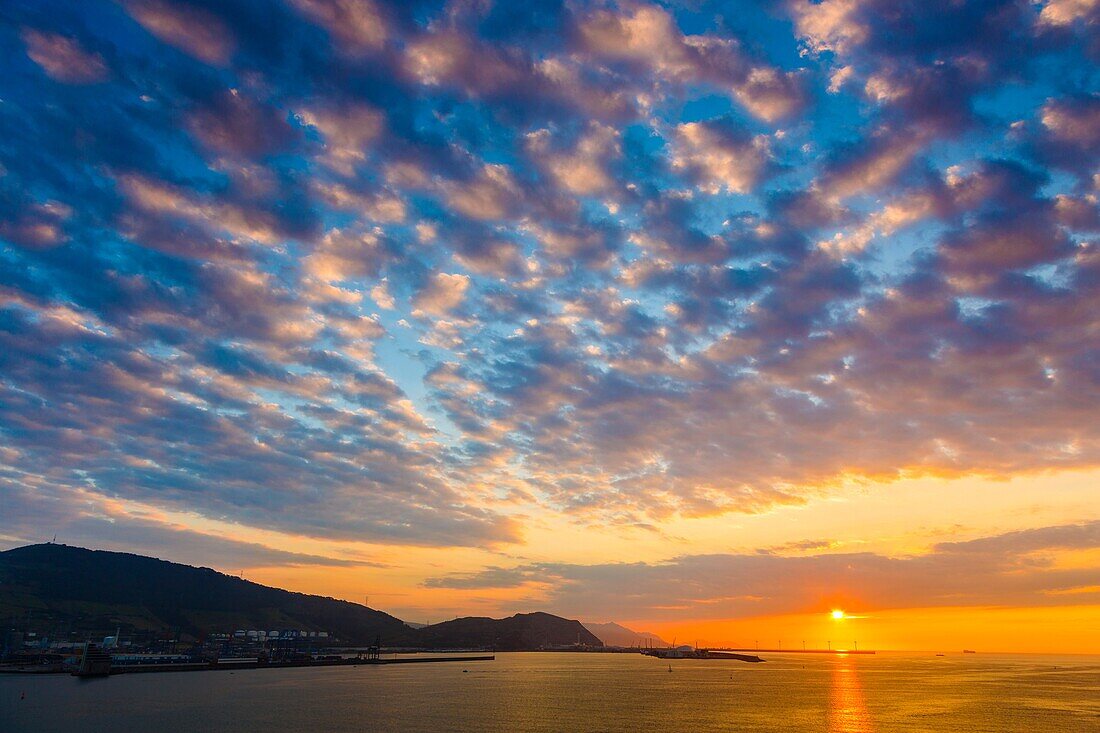 Bilbao harbour at sunset. Biscay, Spain, Europe.