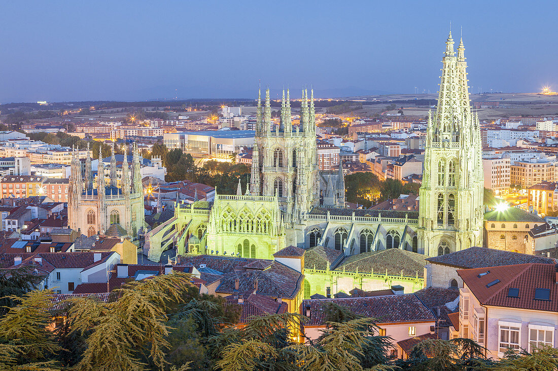 Aerial view of Burgos city and the Cathedral, Way of St. James, Burgos, Spain.