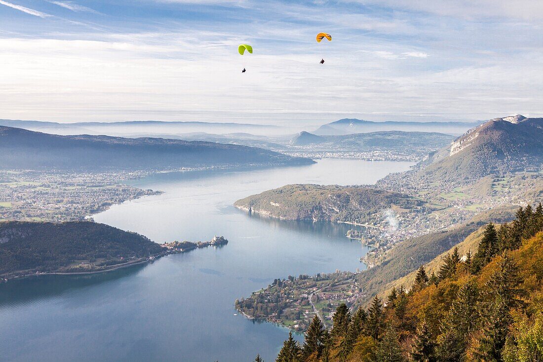 View of the Annecy lake from the Col de la Forclaz, Haute-Savoie, Rhône-Alpes, France.