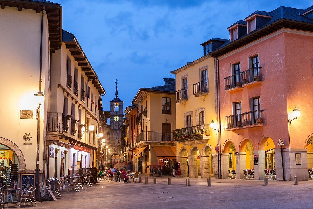Townhall square in Ponferrada, Way of St. James, Leon, Spain.